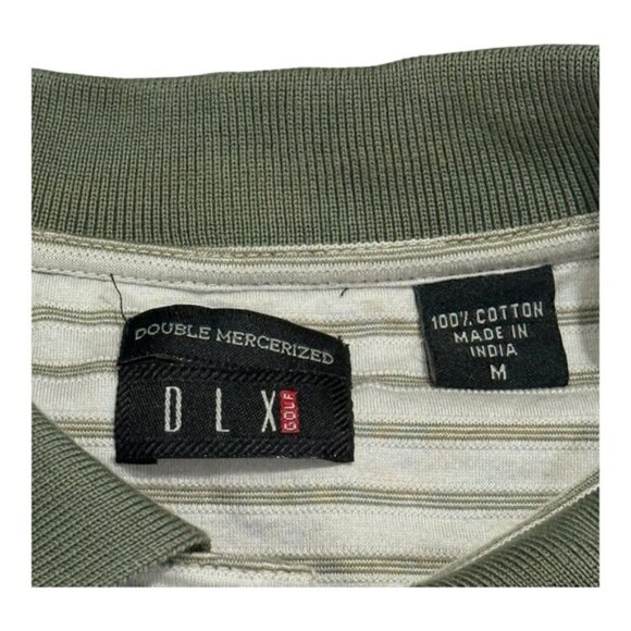 DLX Golf Polo Shirt Mens Medium Green White Striped Double Mercerized Cotton - Picture 3 of 7